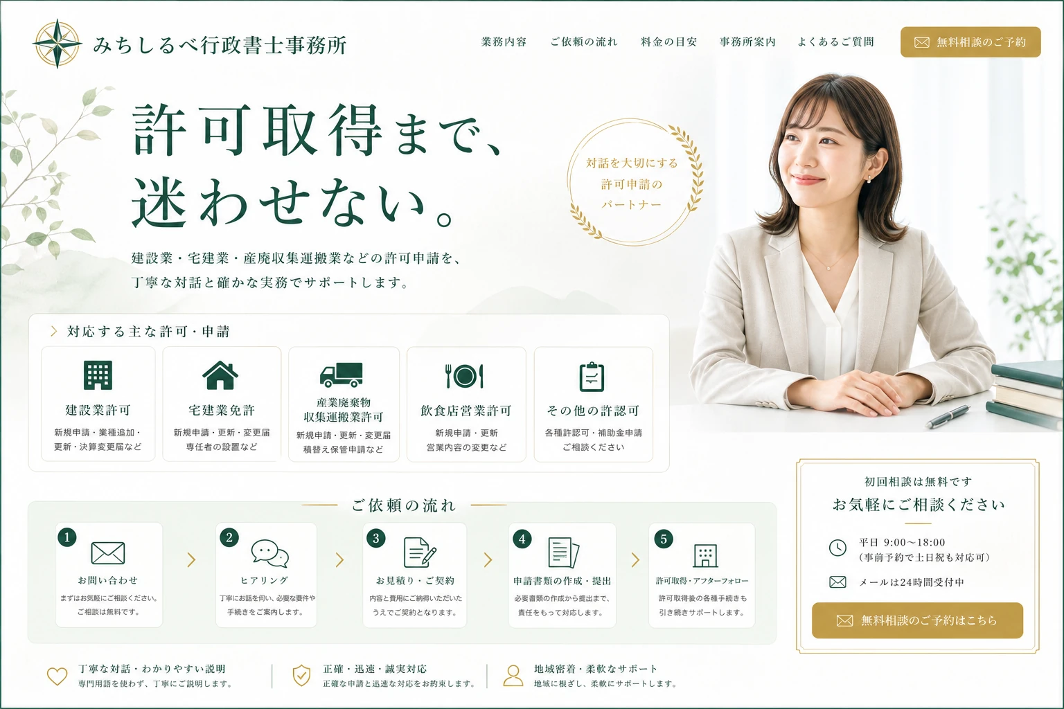当社が制作する場合のデザイン例（A案：許認可専門）