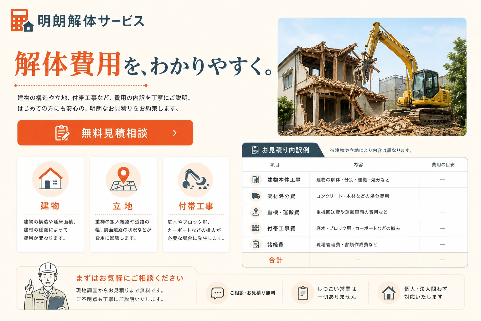 解体業のホームページのデザイン例