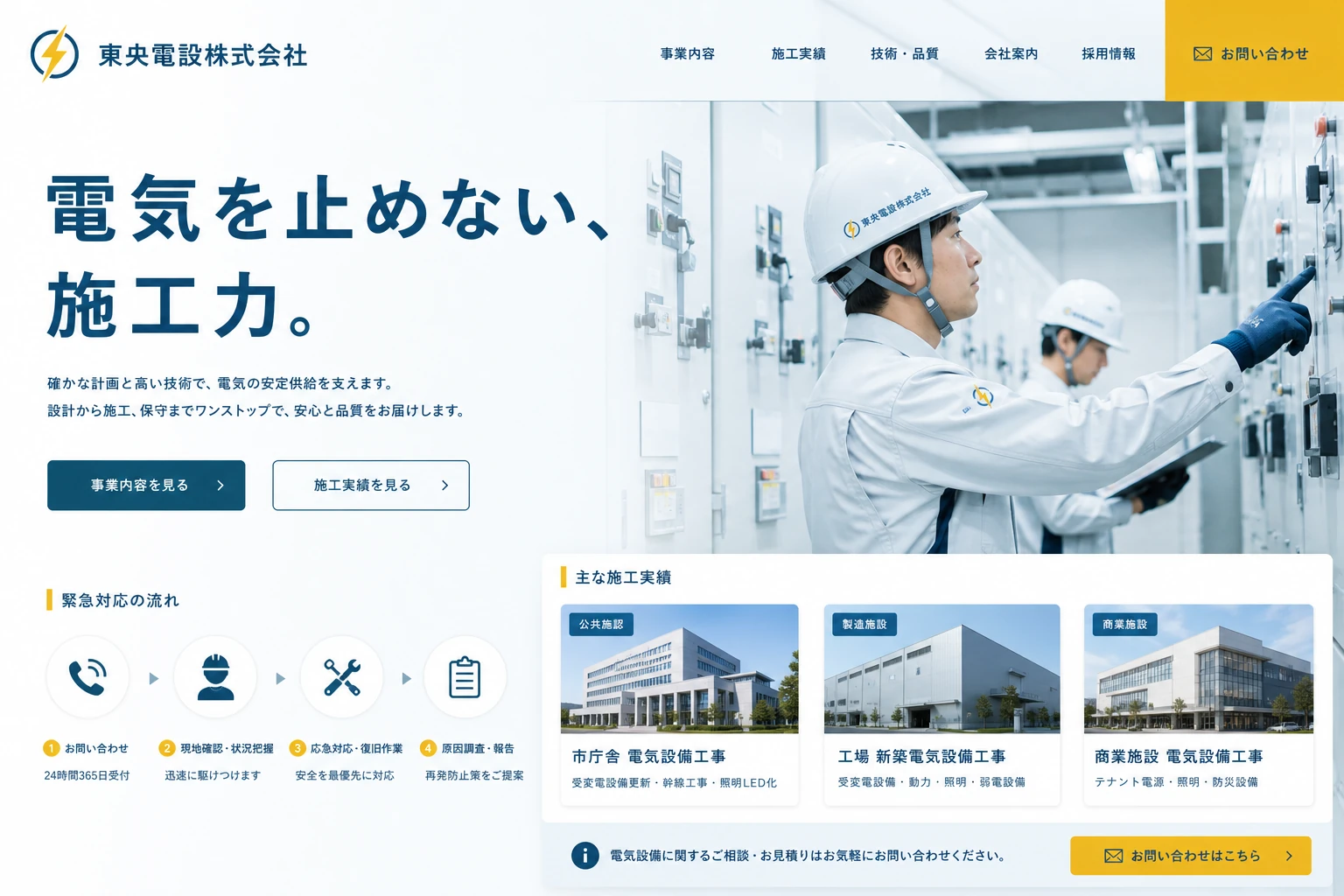 当社が制作する場合のデザイン例（A案：法人設備工事）