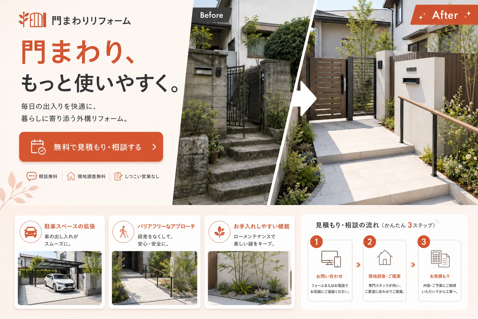 当社が制作する場合のデザイン例（D案：リフォーム即相談）