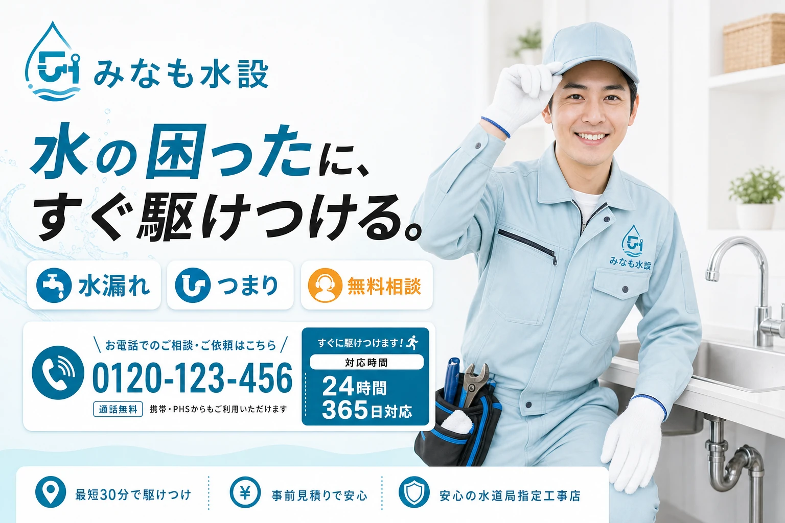 水道設備業のホームページのデザイン例