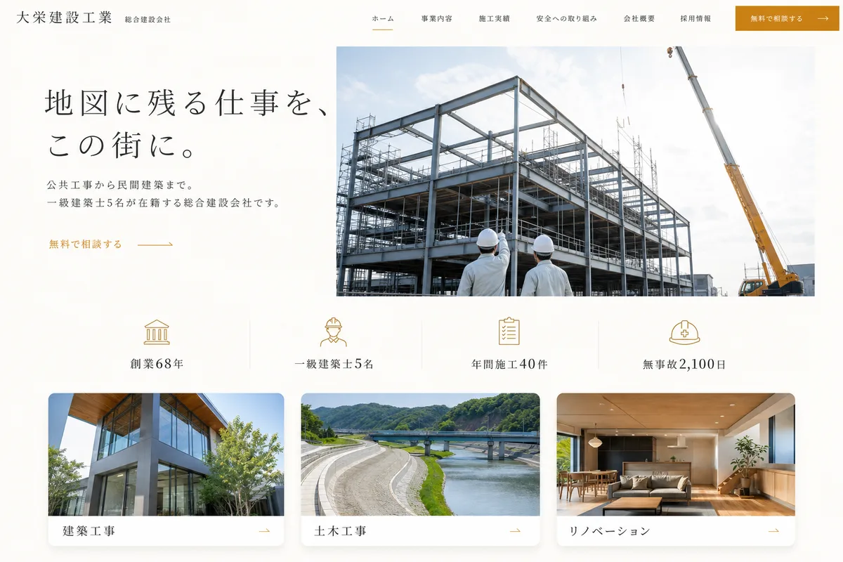 当社が制作する場合のデザイン例（E案：余白を広くとった、静かな白基調）