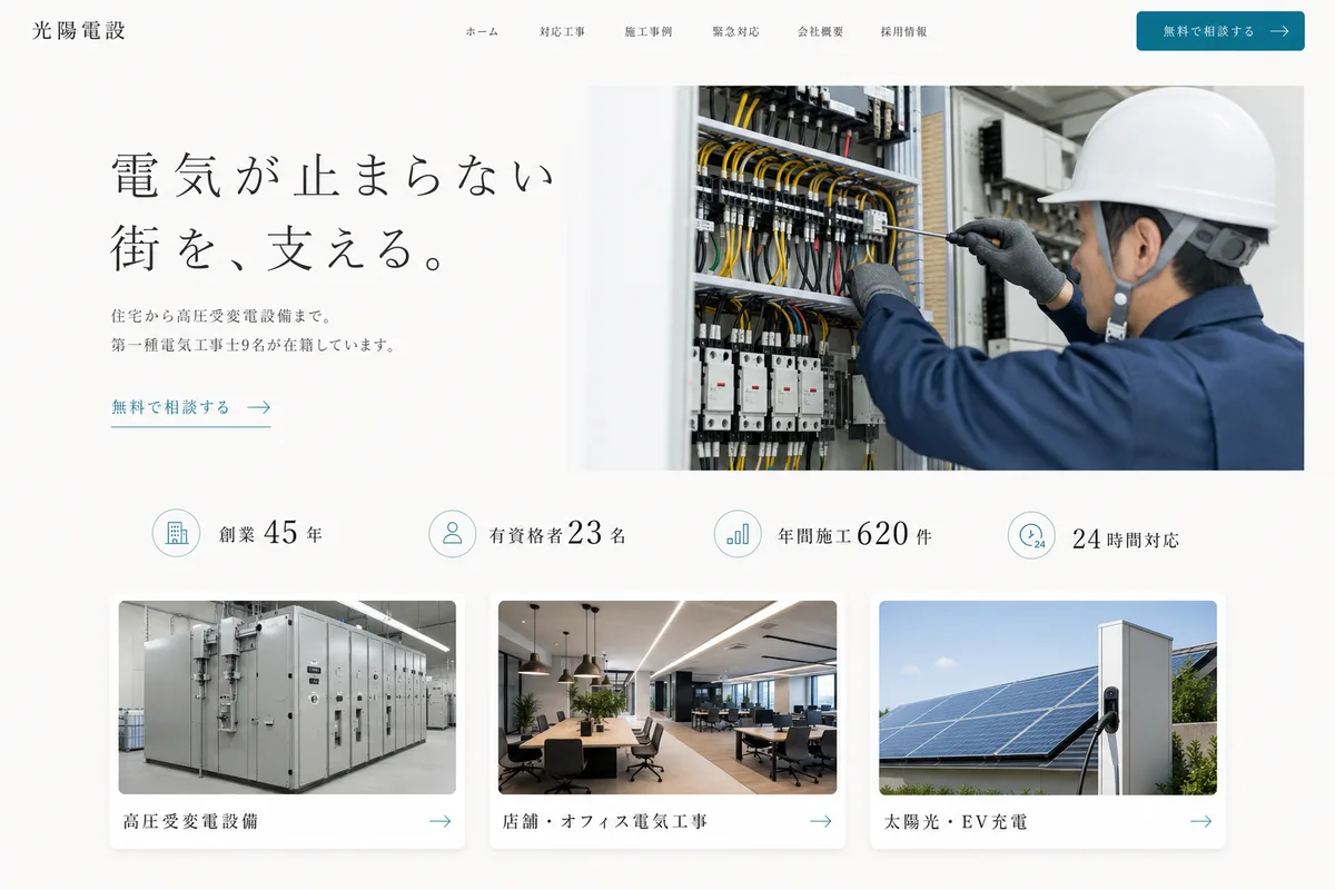 当社が制作する場合のデザイン例（E案：余白を広くとった、静かな白基調）