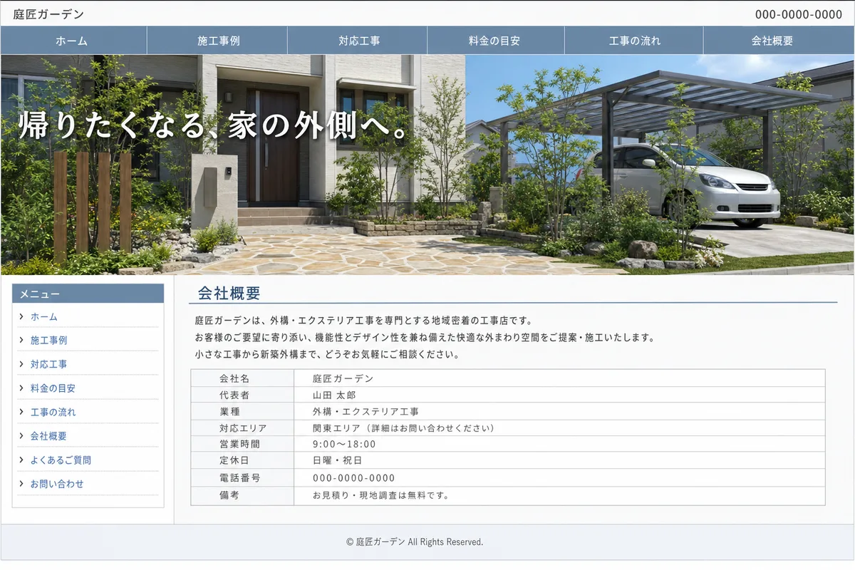 無料テンプレートにありがちな構成の例（情報が均等に並び、優先順位がない構成）