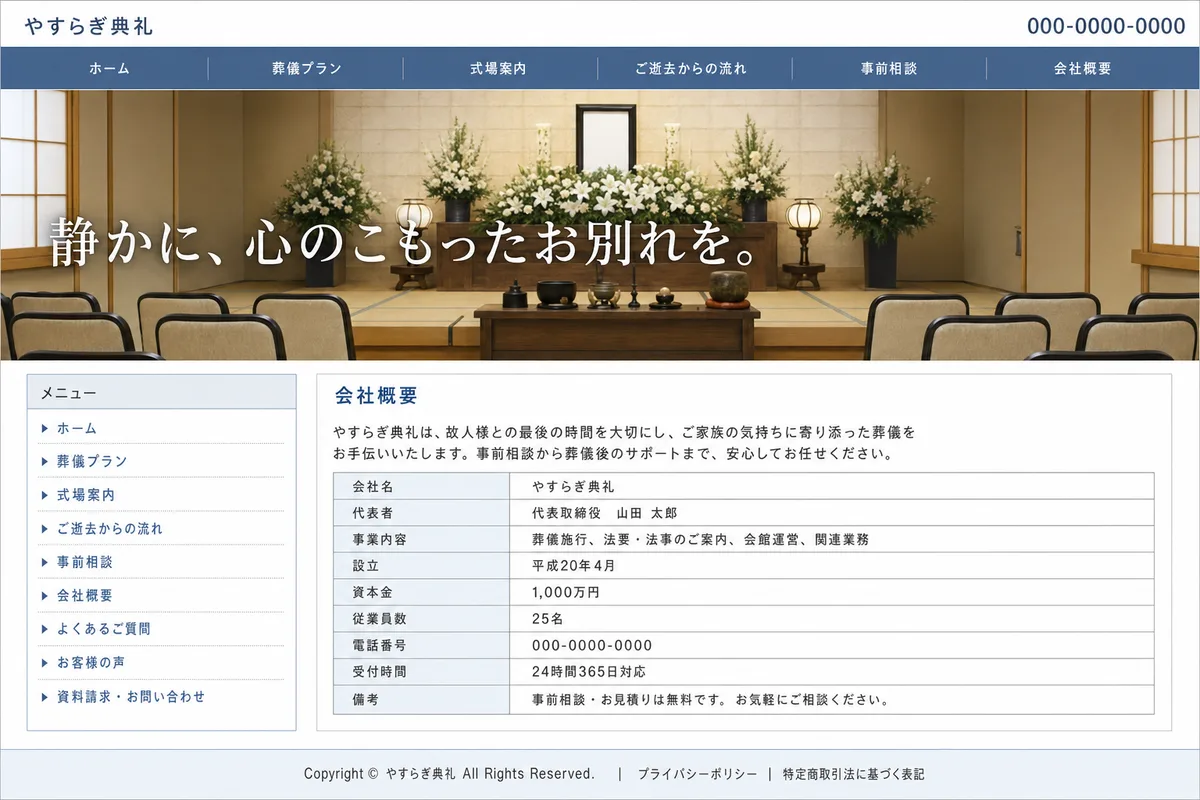 無料テンプレートにありがちな構成の例（情報が均等に並び、優先順位がない構成）