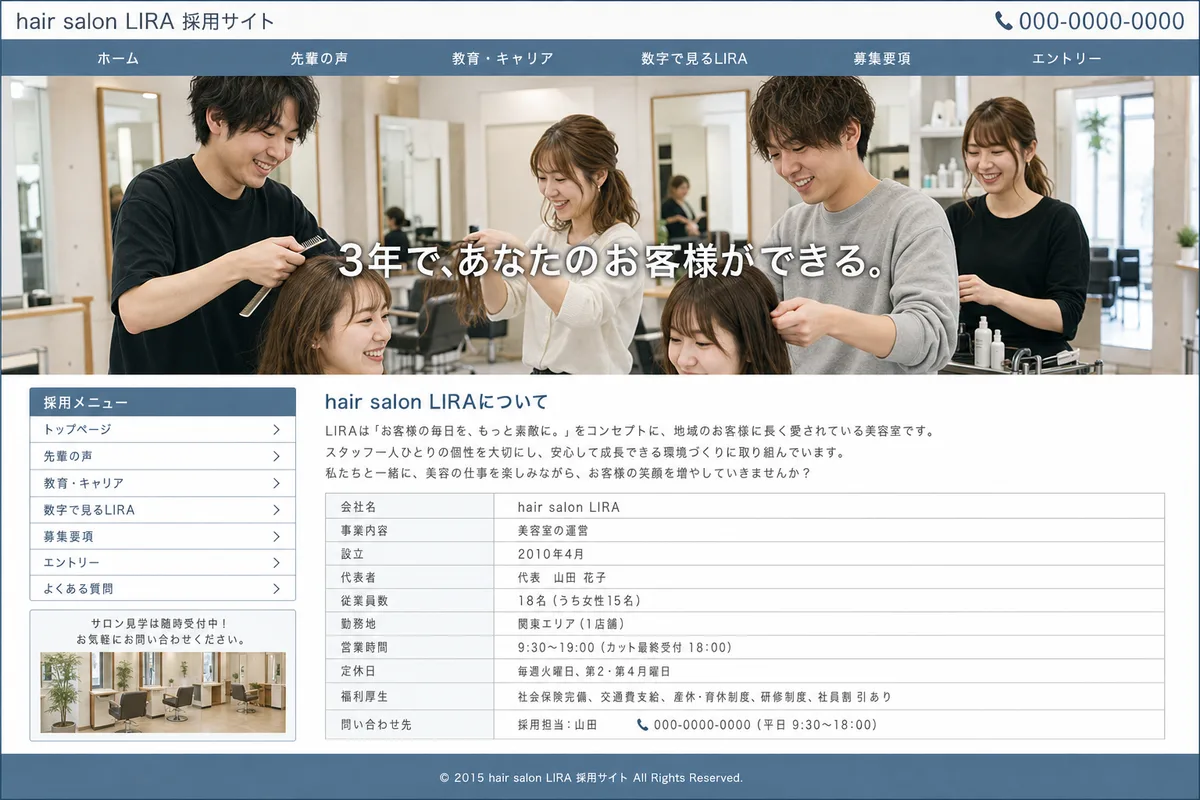 無料テンプレートにありがちな構成の例（情報が均等に並び、優先順位がない構成）