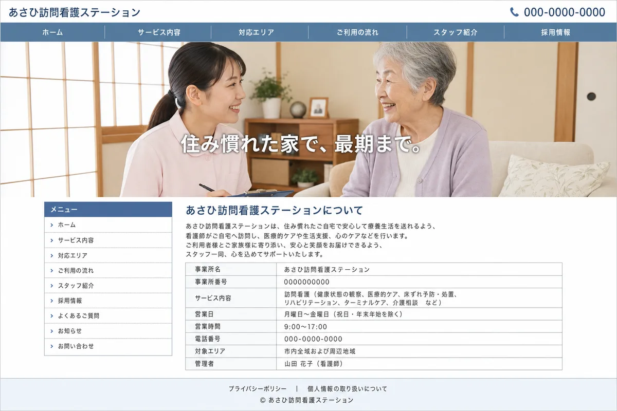 無料テンプレートにありがちな構成の例（情報が均等に並び、優先順位がない構成）