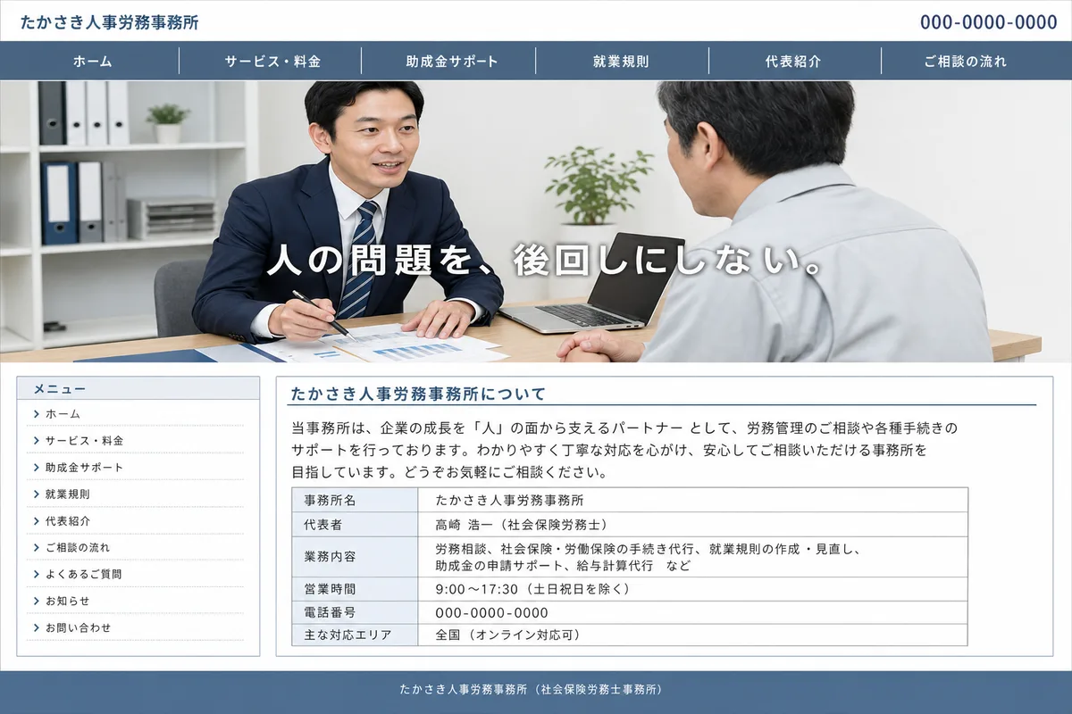 無料テンプレートにありがちな構成の例(情報が均等に並び、優先順位がない構成)