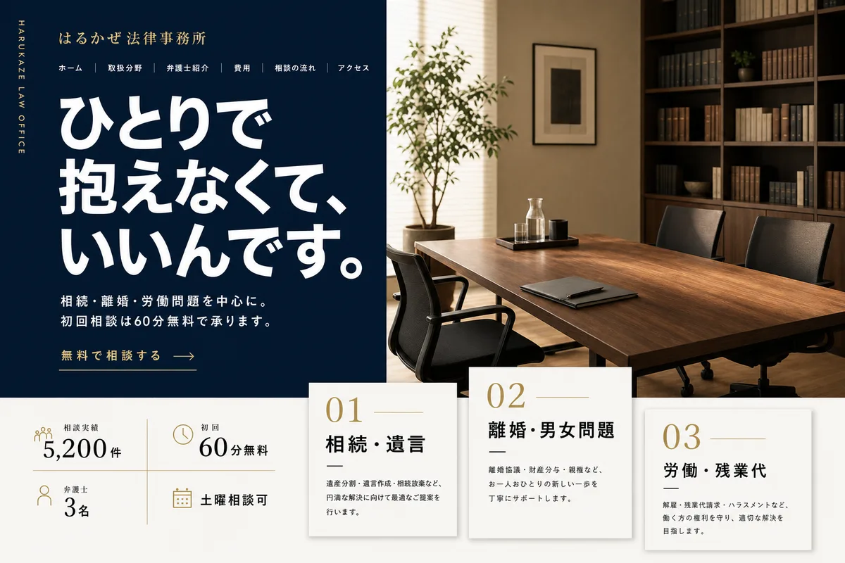 当社が制作する場合のデザイン例（G案：色面と写真を組み合わせ、手順を見せる型）
