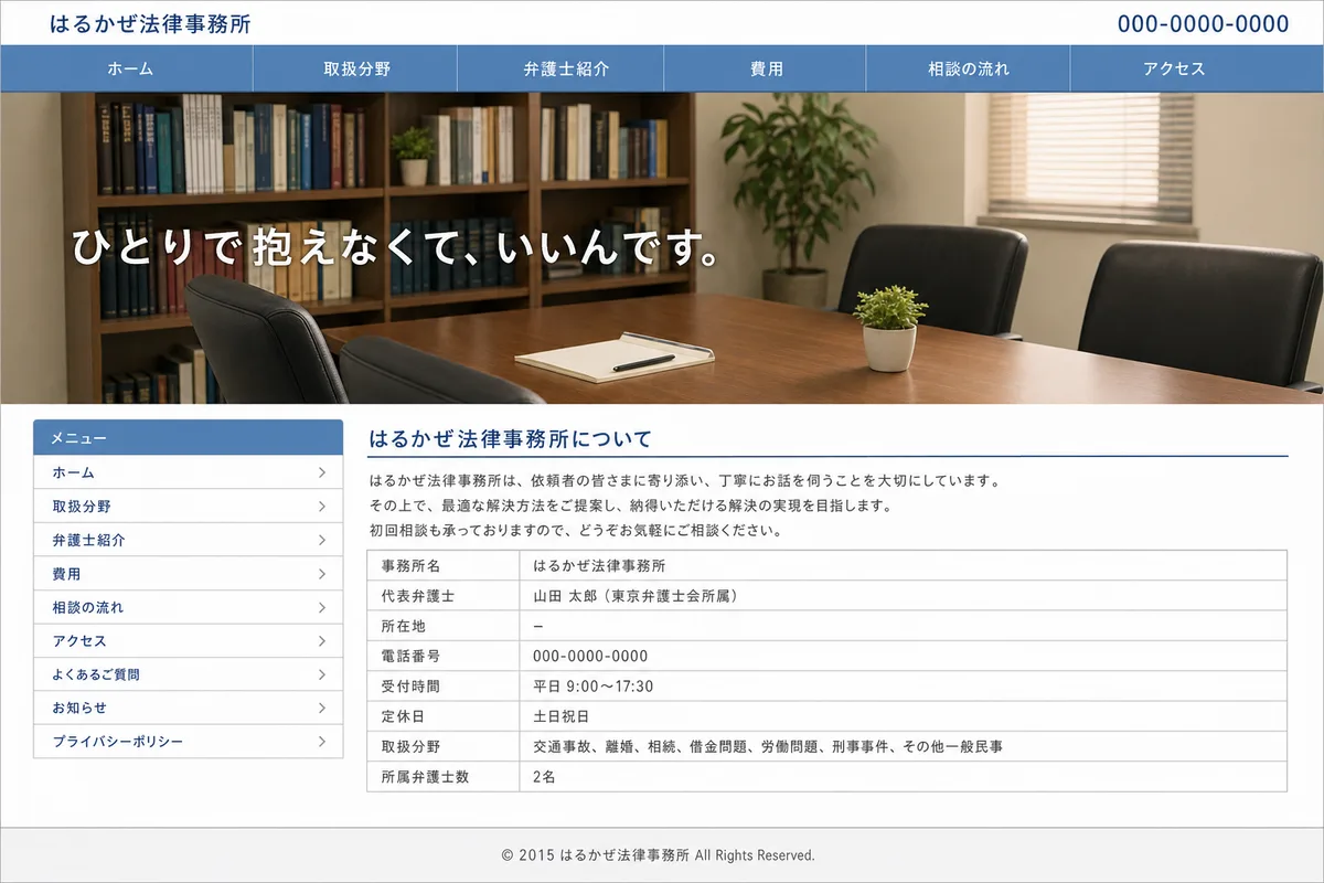 無料テンプレートにありがちな構成の例（情報が均等に並び、優先順位がない構成）