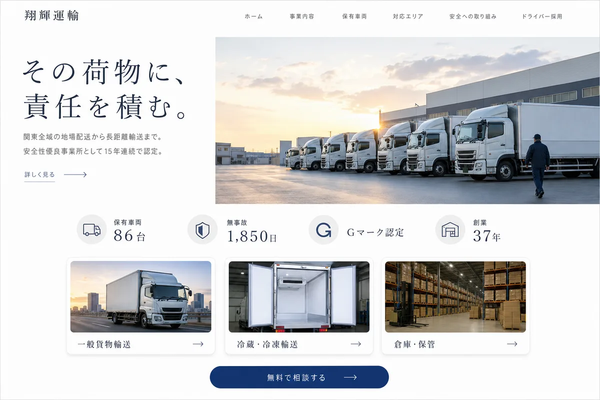 当社が制作する場合のデザイン例（F案：余白を広くとった、静かな白基調）