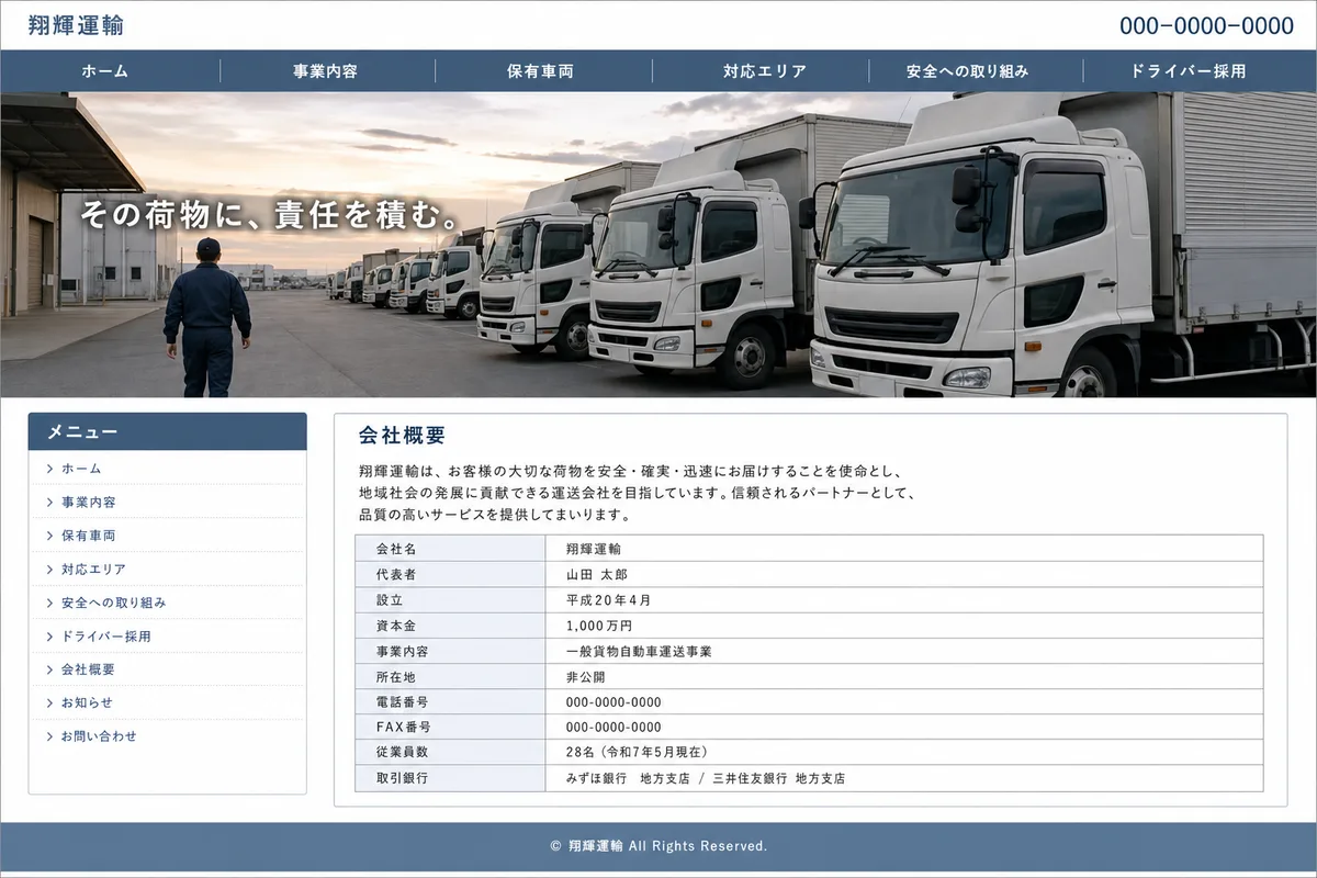 無料テンプレートにありがちな構成の例（情報が均等に並び、優先順位がない構成）