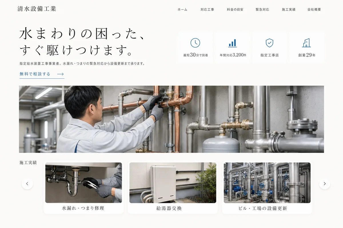 当社が制作する場合のデザイン例(D案:余白を広くとった、静かな白基調)