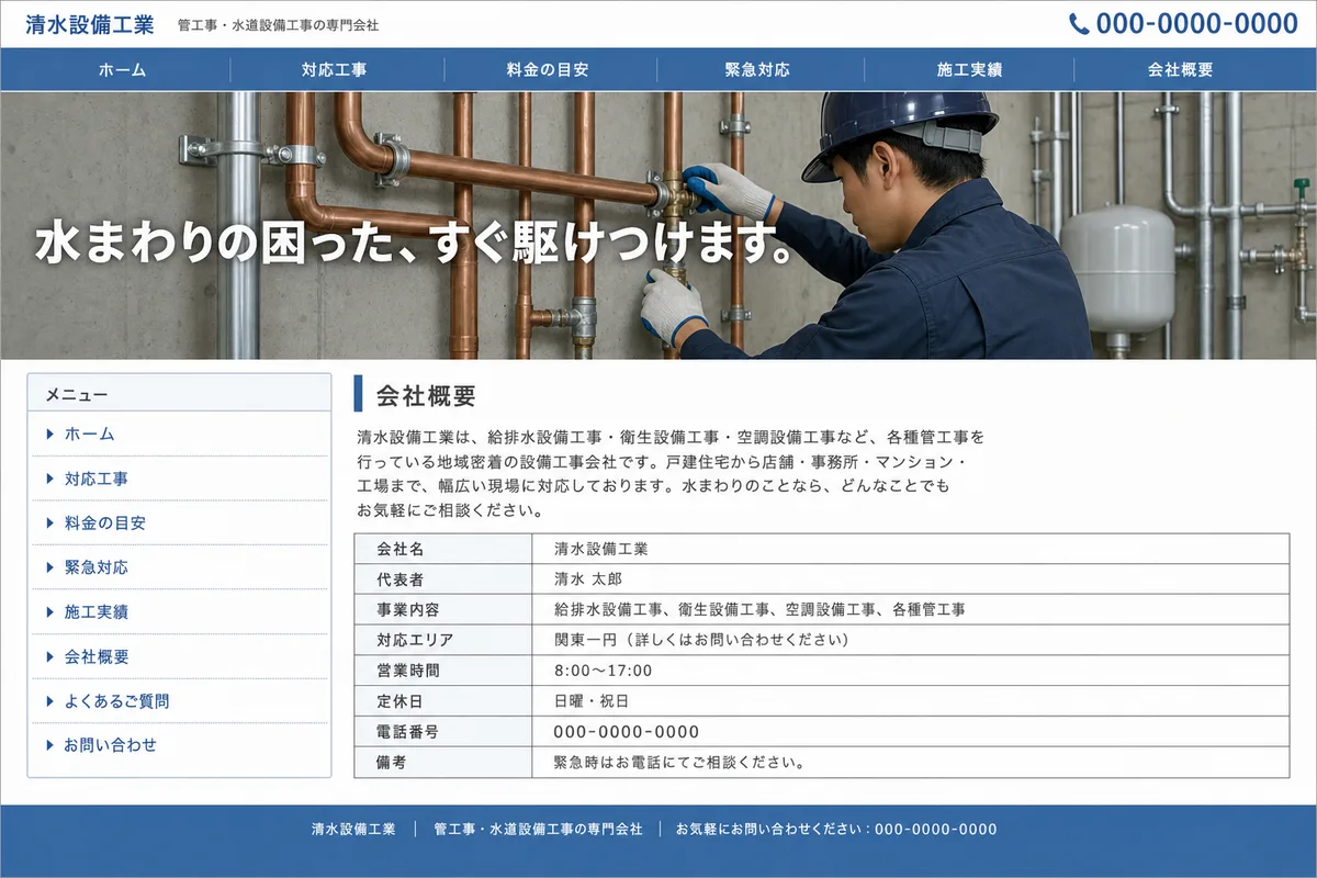 無料テンプレートにありがちな構成の例(情報が均等に並び、優先順位がない構成)
