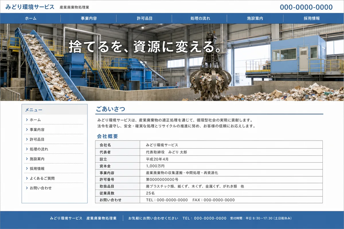 無料テンプレートにありがちな構成の例(情報が均等に並び、優先順位がない構成)